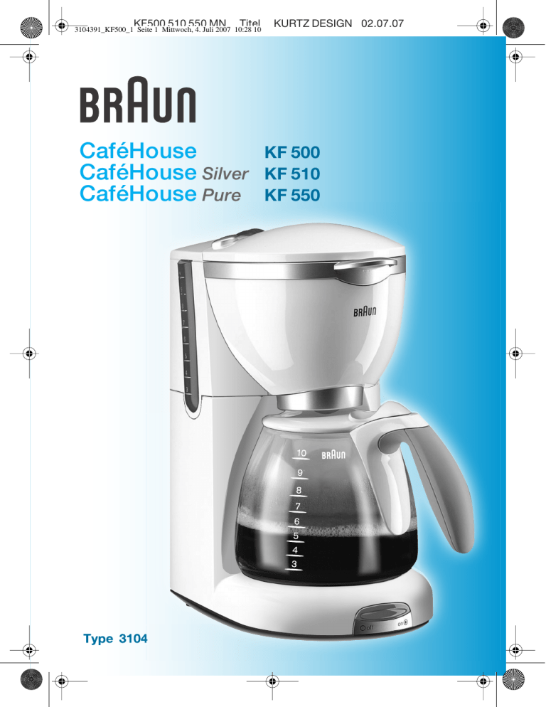 Braun Cafhouse Kf 500 Coffeemaker User Manual Manualzz