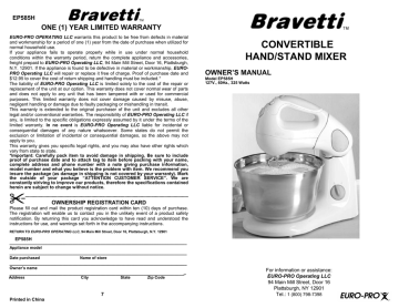 Bravetti EP585H Mixer User Manual | Manualzz