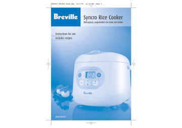 Breville Syncro Rice Cooker Rice Cooker User Manual | Manualzz