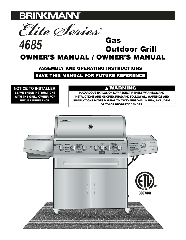 Brinkmann 4685 Gas Grill User Manual Manualzz