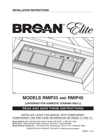 Broan RMIP33 Stove Installation instructions | Manualzz