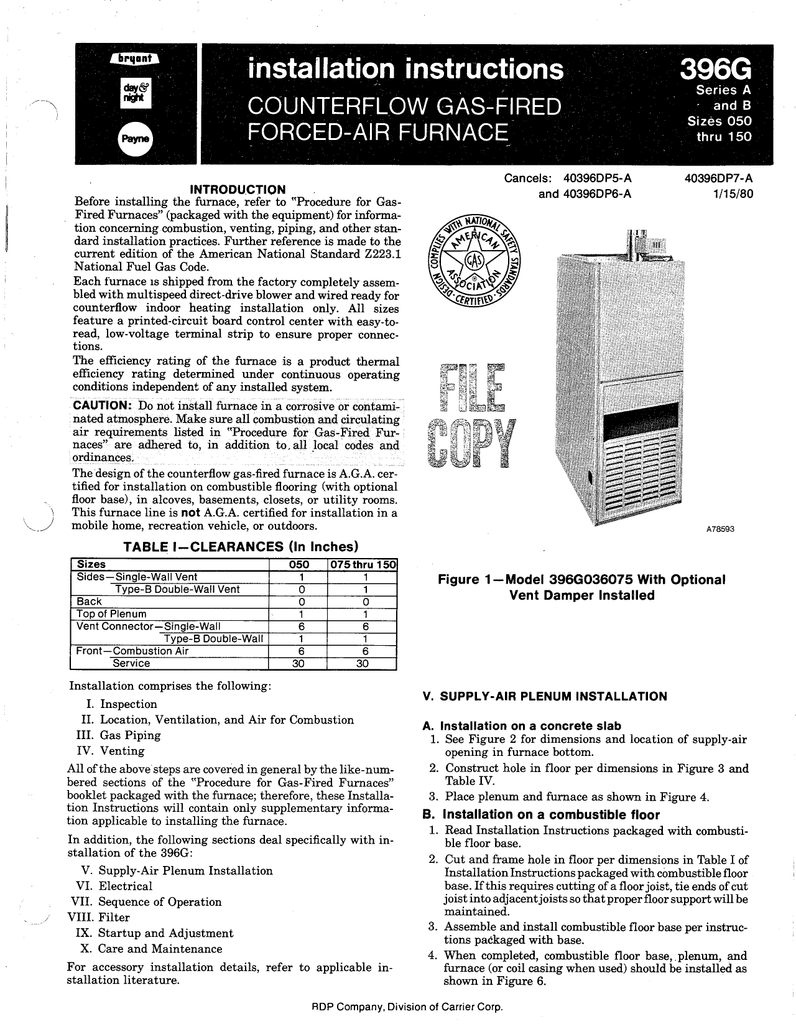 Bryant 396g Furnace User Manual Manualzz