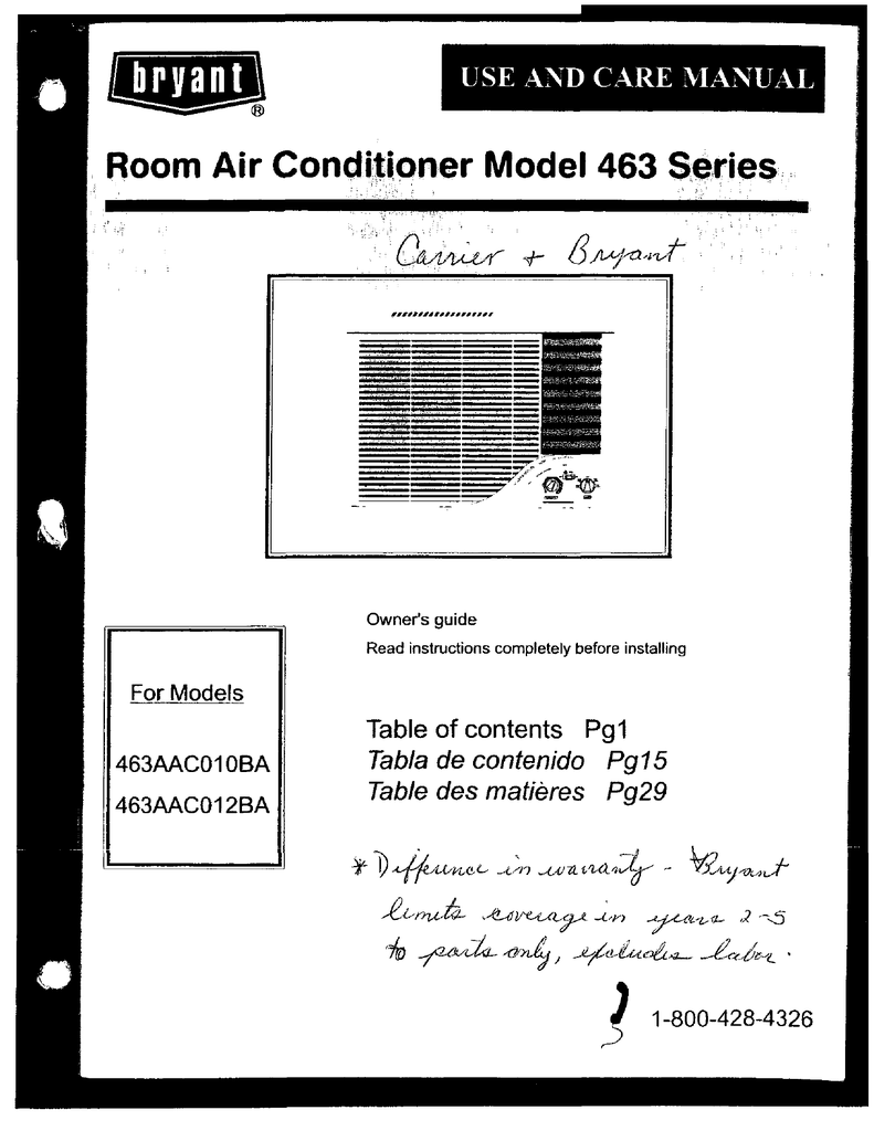 Bryant 463AAC010BA Air Conditioner User Manual | Manualzz