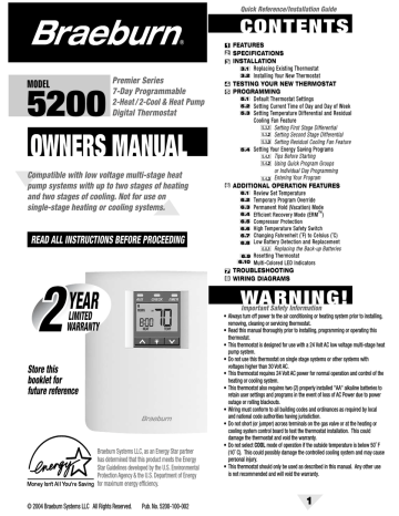 Bryant 5200 Thermostat User Manual | Manualzz