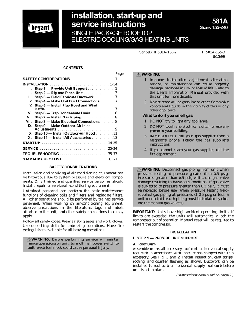 Bryant 581A Air Conditioner User Manual | Manualzz