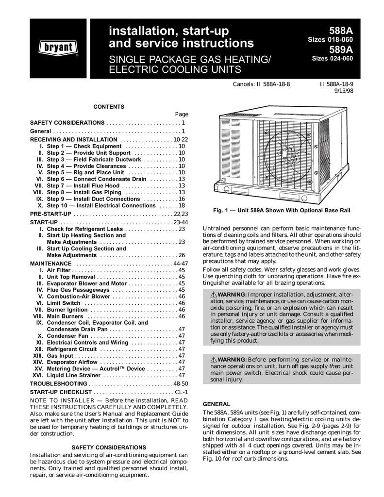 Bryant 588A Air Conditioner User Manual | Manualzz