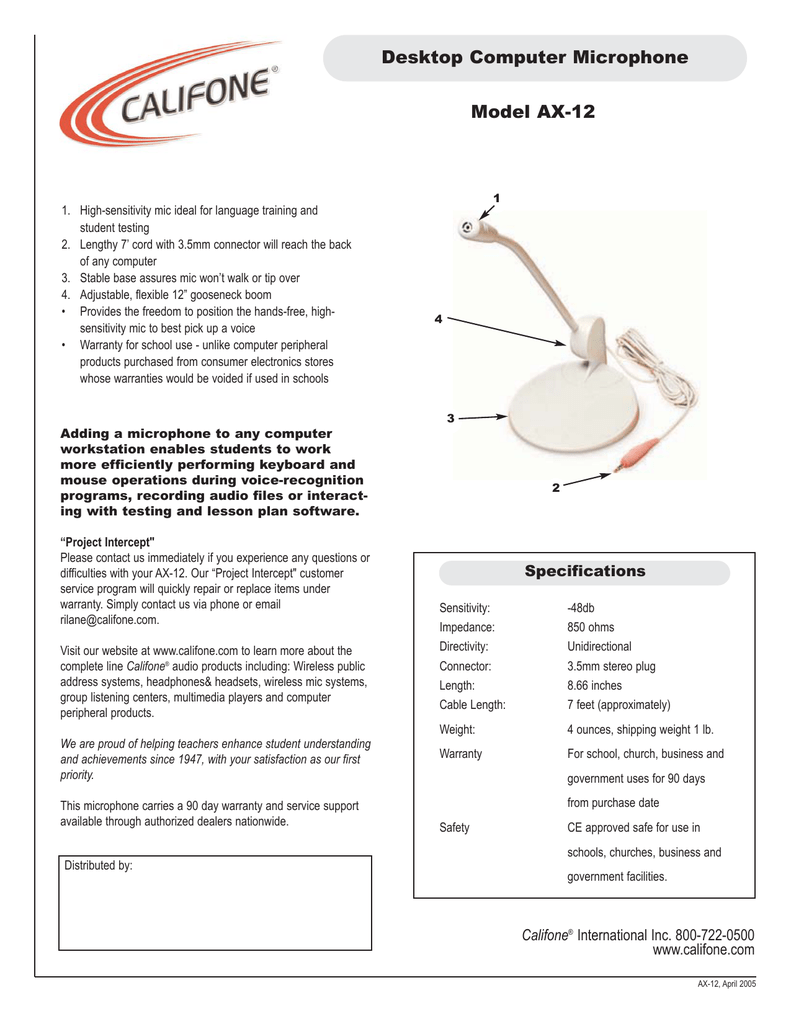 Califone Ax 12 Microphone User Manual Manualzz