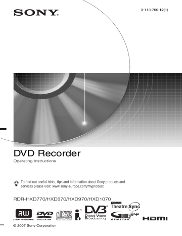 Sony RDR-HXD870 Operating instructions | Manualzz