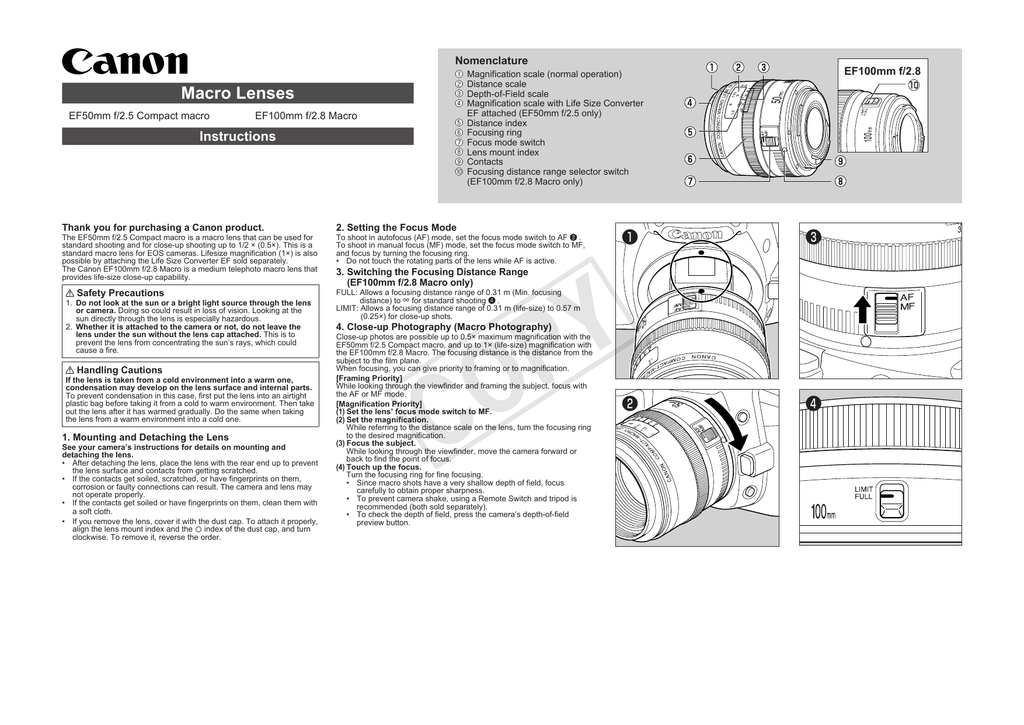 Canon EF 50mm f/2.5 Compact Macro User manual | Manualzz