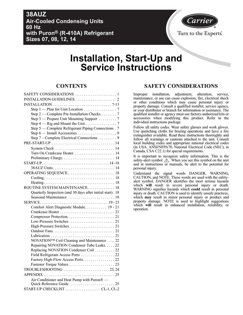 Carrier 38auz Air Conditioner User Manual Manualzz