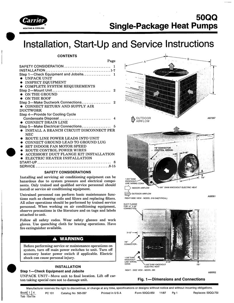Carrier 50QQ Heat Pump User Manual Manualzz
