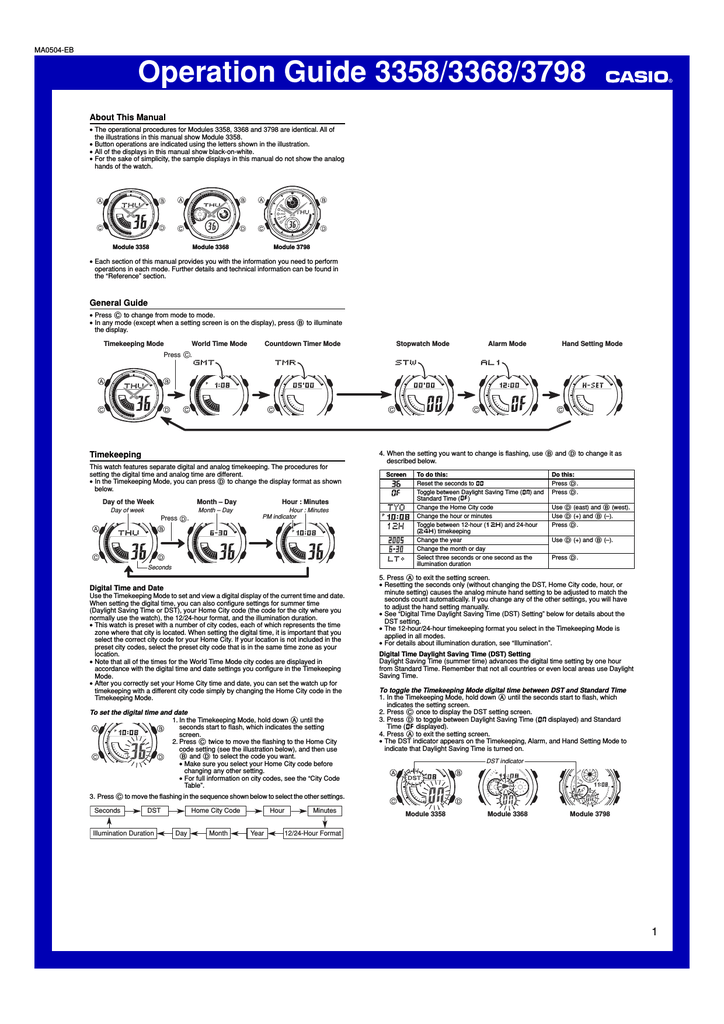 Año Nuevo Lunar Estar satisfecho Premedicación Casio 3368 Watch User Manual | Manualzz
