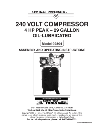 Central Pneumatic Air Compressor 92504 Air Compressor User Manual | Manualzz