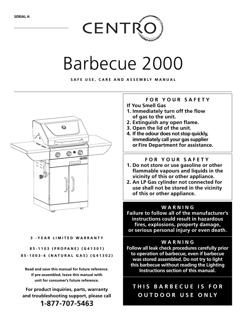 Centro 2000 Gas Grill User Manual Manualzz