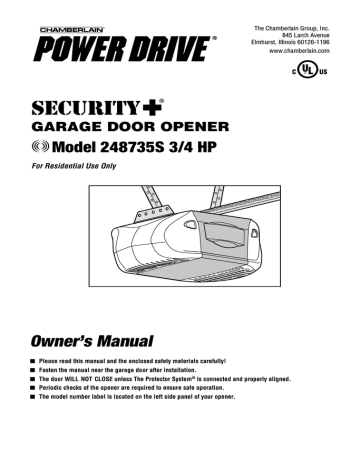 Garage Door Opener User Manual, Chamberlain Garage Door Opener Not Working