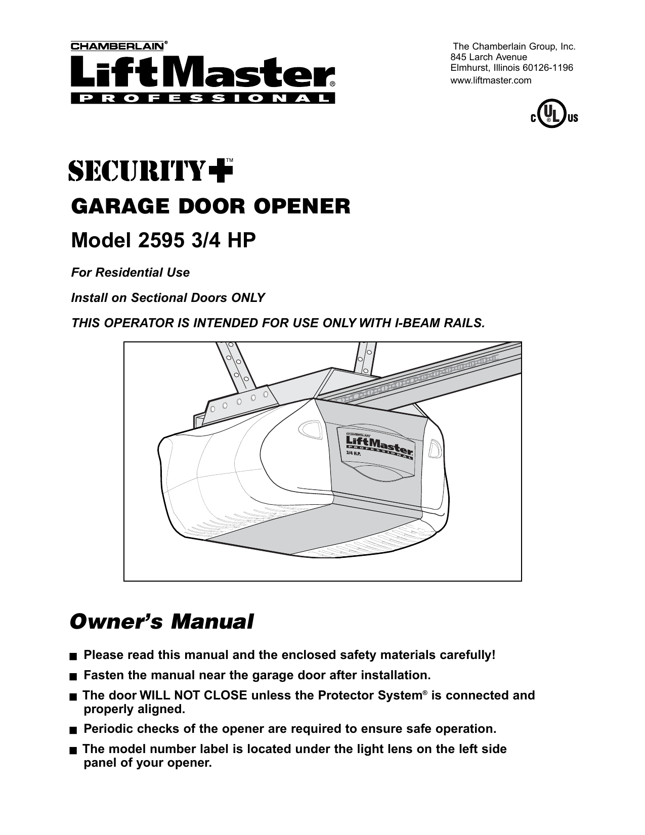 Liftmaster Professional Garage Door Opener Owner S Manual | Dandk Organizer