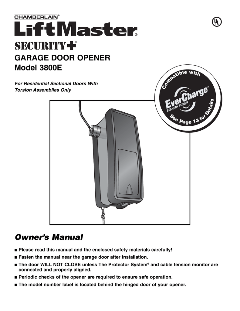 Liftmaster Chamberlain Garage Door Opener Owner S Manual | Dandk Organizer