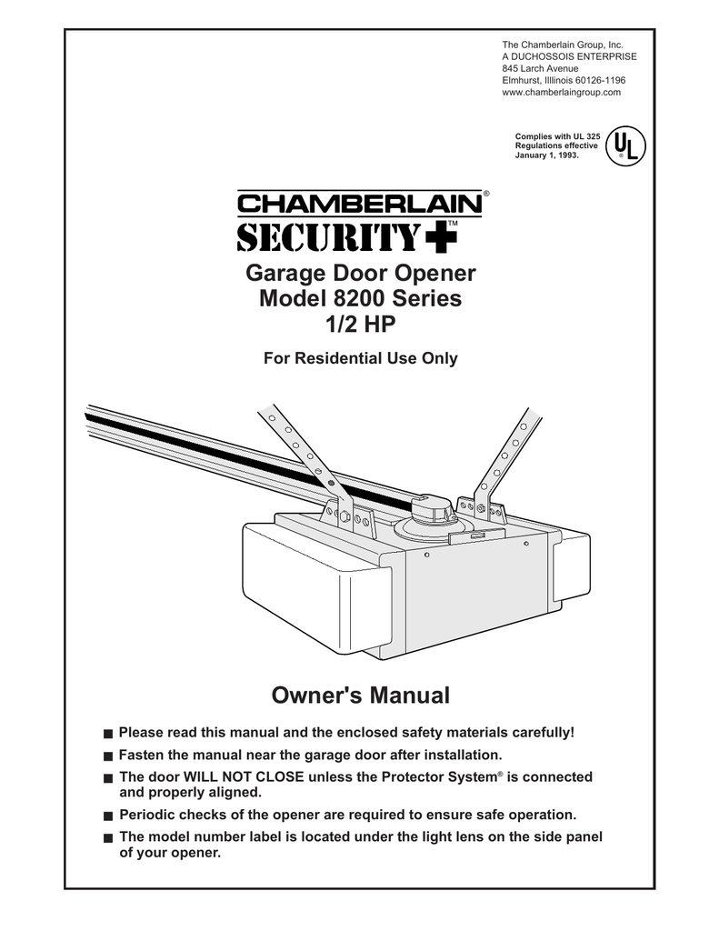Chamberlain 8200 1 2 Hp Garage Door Opener User Manual Manualzz Com