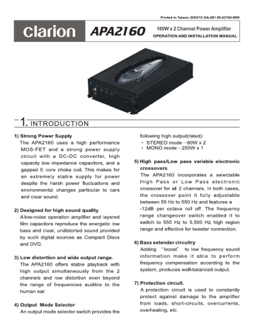 Clarion APA2160 Car Stereo System User Manual | Manualzz