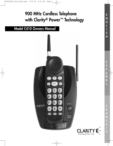 Clarity C410 Cordless Telephone Owner`s manual | Manualzz