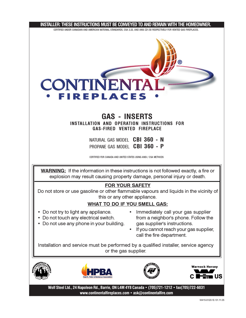 Continental Cbi 360 N Outdoor Fireplace User Manual Manualzz