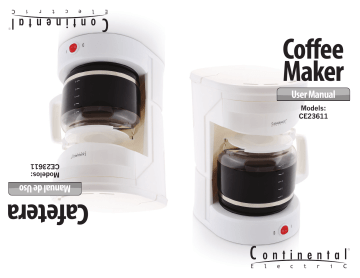 Continental Electric CE23611 Coffeemaker User Manual | Manualzz