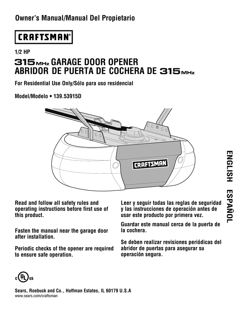Craftsman Garage Door Opener User Guide Dandk Organizer