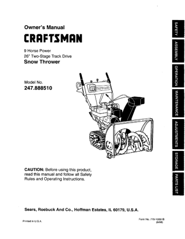 Craftsman Carb for Craftsman 247.888510 247888510 9 hp 26" Snow Thrower Craftsman Carb for Craftsman 247.888510 247888510 9 hp 26" Snow Thrower