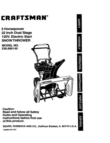 Craftsman 24 inch electric start snowblower manual