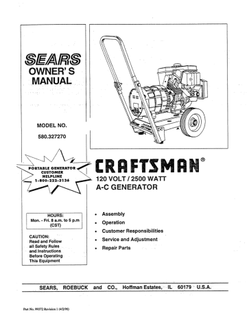 Craftsman 580.32727 Portable Generator User Manual | Manualzz