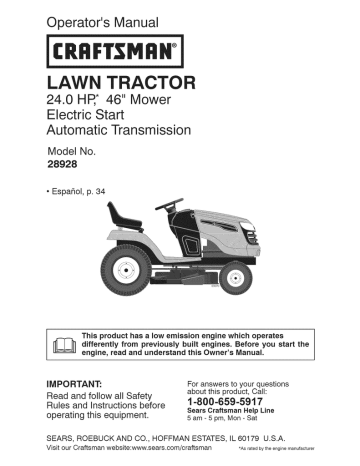 Craftsman 917.289281 Lawn Mower Operator`s manual | Manualzz