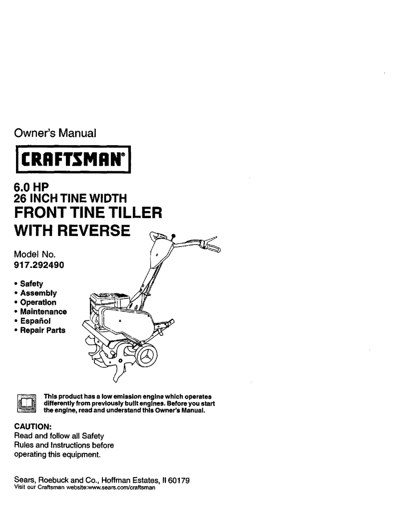 Craftsman Tiller Model 917 Manual