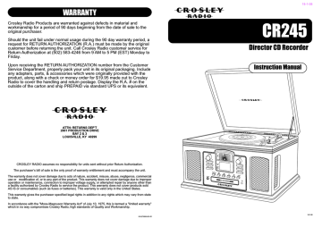 Crosley Radio CR245 Turntable User Manual | Manualzz