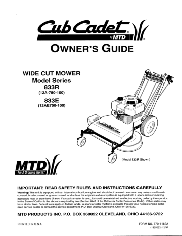 Cub Cadet 833r 833e User Manual Manualzz