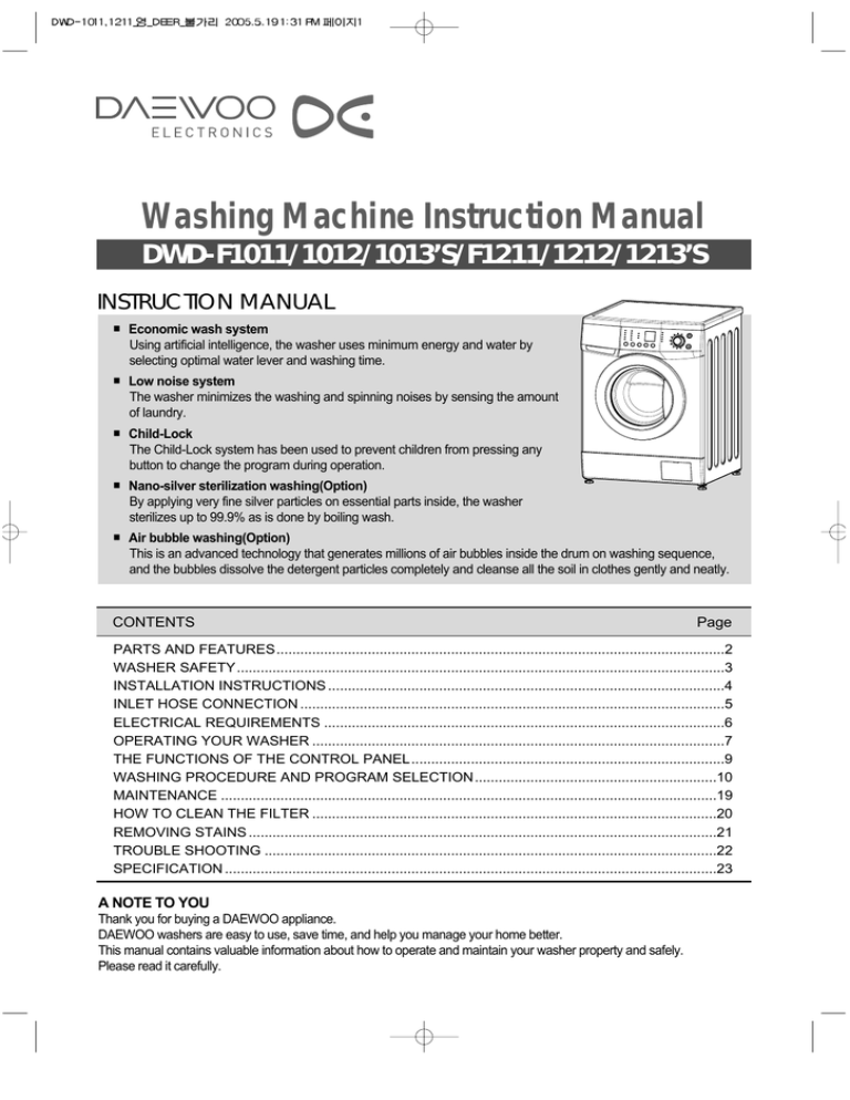 Daewoo 1012 Washer Dryer User Manual Manualzz