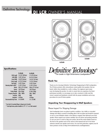 Definitive Technology DI 5.5LCR, 6.5LCR, DI 6.5LCR User manual | Manualzz