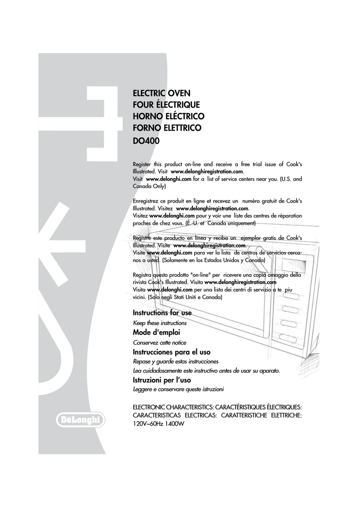 DeLonghi DO400 Oven User Manual Manualzz