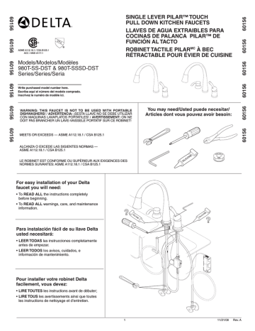Delta 980T-SS-DST Series Plumbing Product User Manual | Manualzz