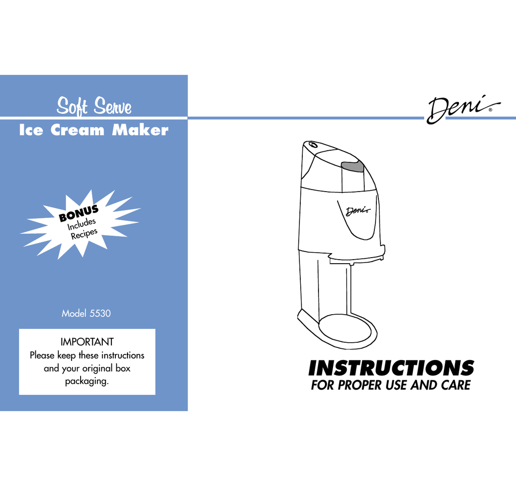 Deni Ice Cream Maker User Manual