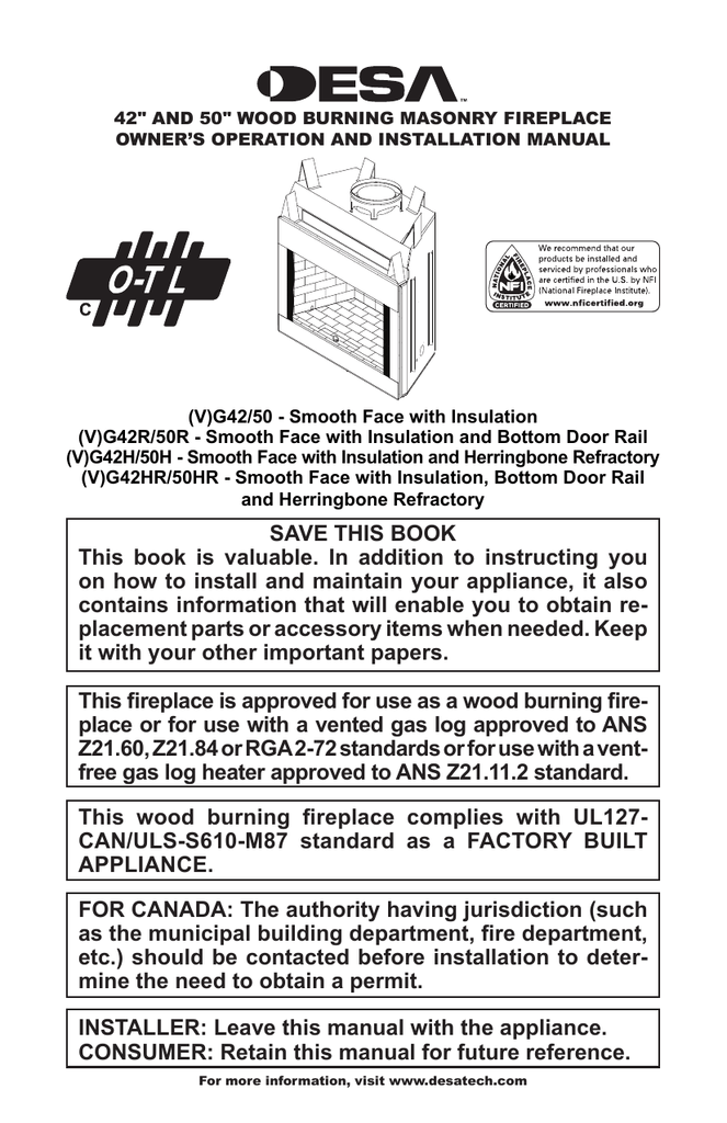 Desa V G42 50 Indoor Fireplace User Manual Manualzz Com