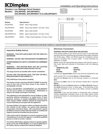 Dimplex ARLWP800TI Fan User Manual | Manualzz