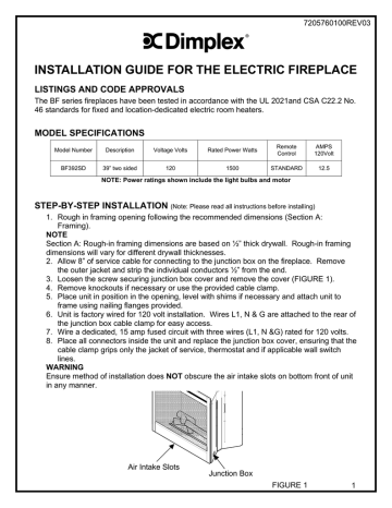 Dimplex BF392SD Indoor Fireplace User Manual | Manualzz