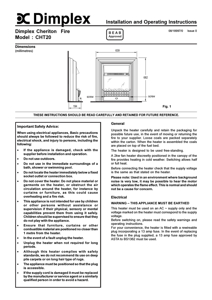 Dimplex CHT20 Fan User Manual Manualzz