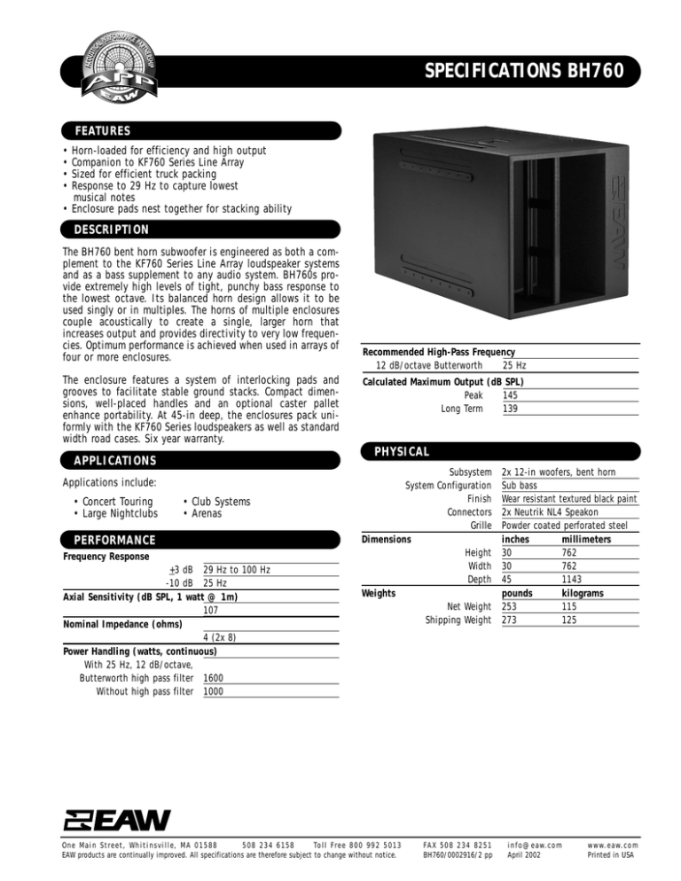 EAW BH760 Speaker User Manual | Manualzz