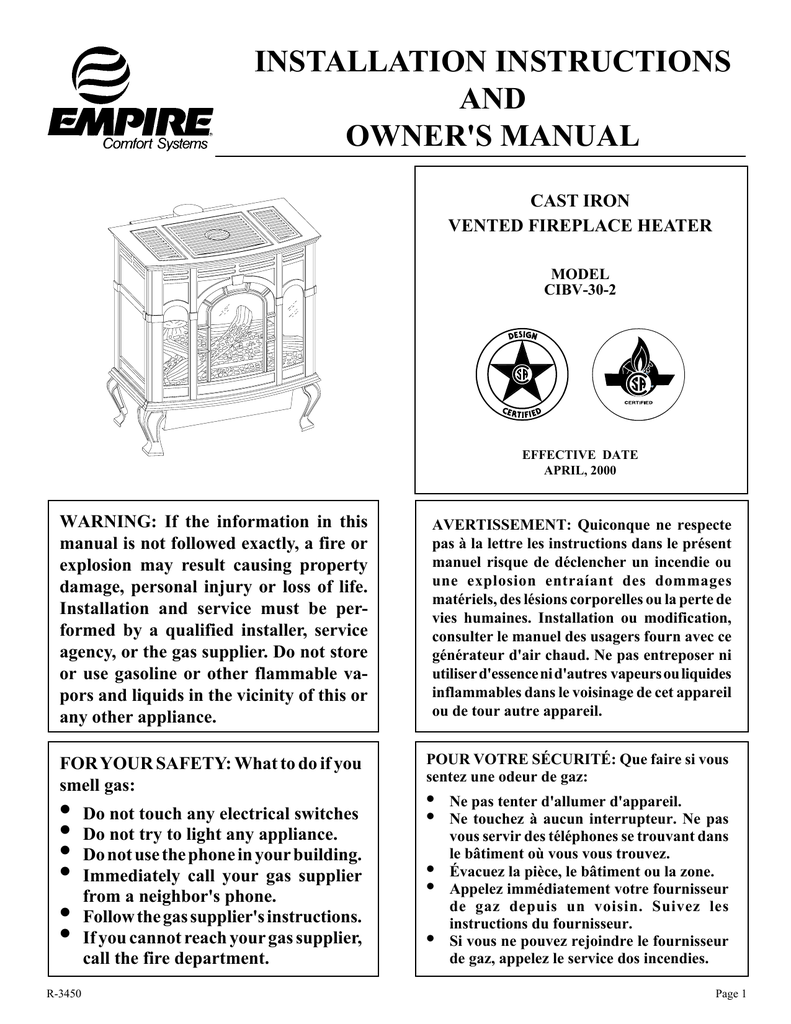 Empire Comfort Systems Cibv 30 2 Indoor Fireplace User Manual