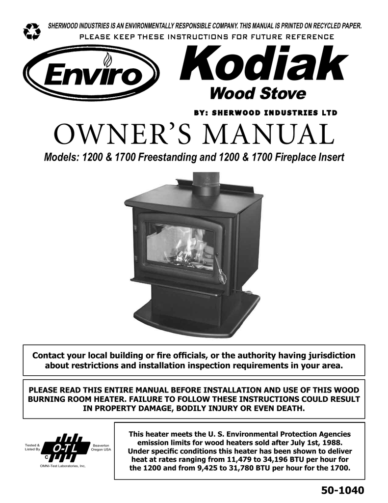 Enviro 1200 Fireplace Insert Stove User Manual Manualzz
