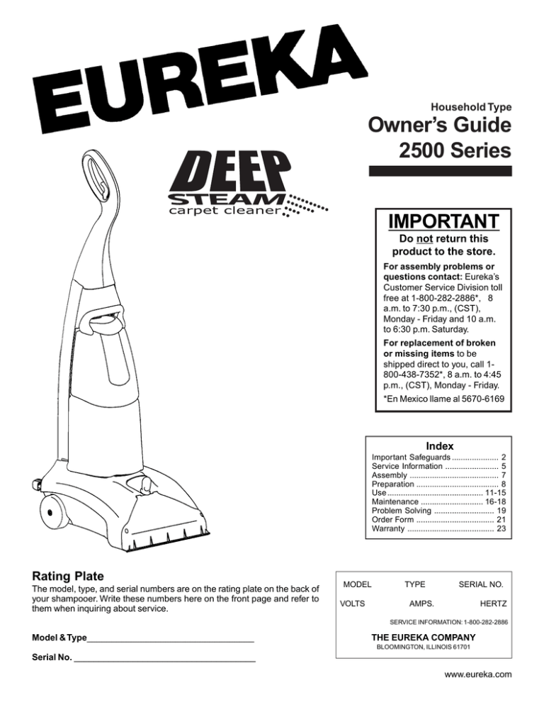 Eureka 2500 Carpet Cleaner User Manual Manualzz