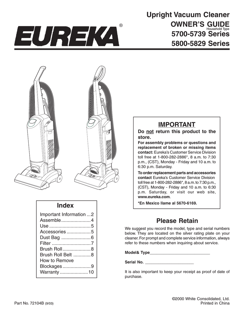 Eureka 57005739 Vacuum Cleaner User Manual Manualzz