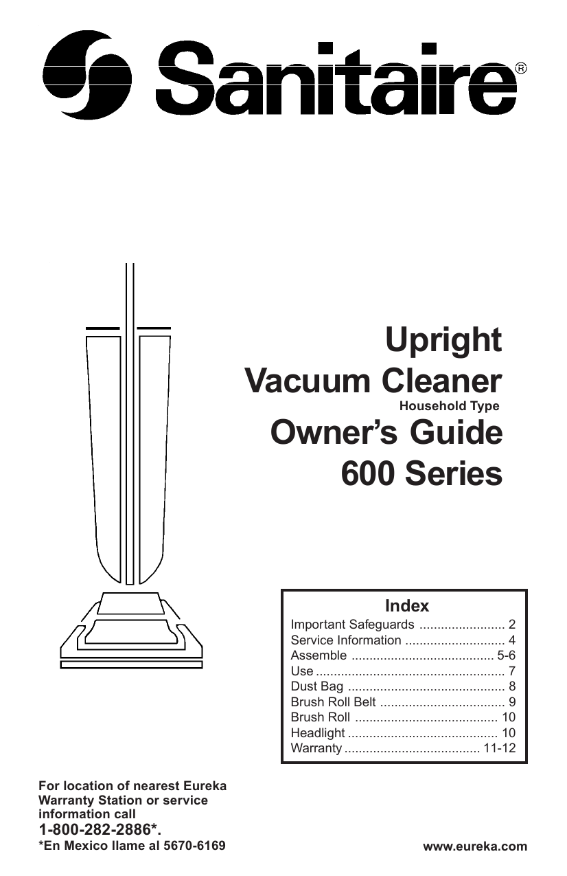 Eureka 600 Vacuum Cleaner User Manual Manualzz