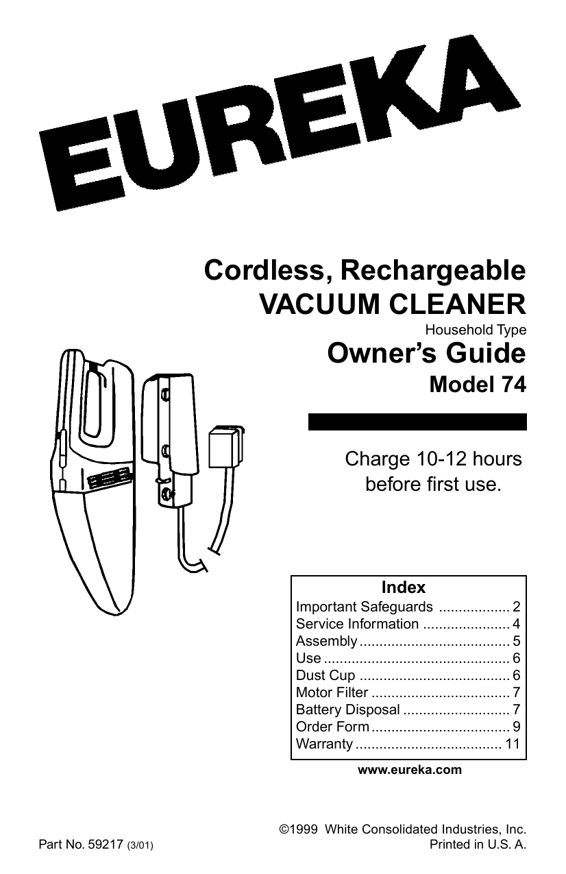 Eureka 74 Vacuum Cleaner User Manual Manualzz